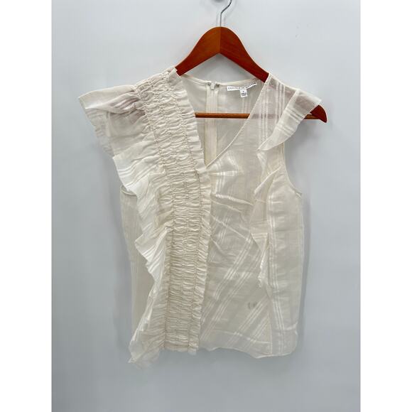 CHELSEA & WALKER NWT Ivory Cotton Silk Blend Bush Ruffle Top Blouse // 6 - Picture 4 of 15